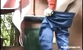 Shaved milf shitting outdoor