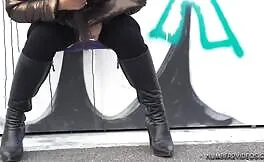 Beautiful teen shitting outdoor