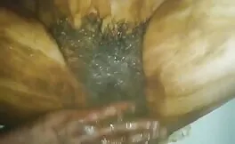 Covered hairy pussy with poop