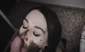Dark haired beauty shitting over toilet