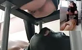 Beautiful brunette shits on slave