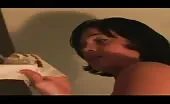 Busty brunette shitting